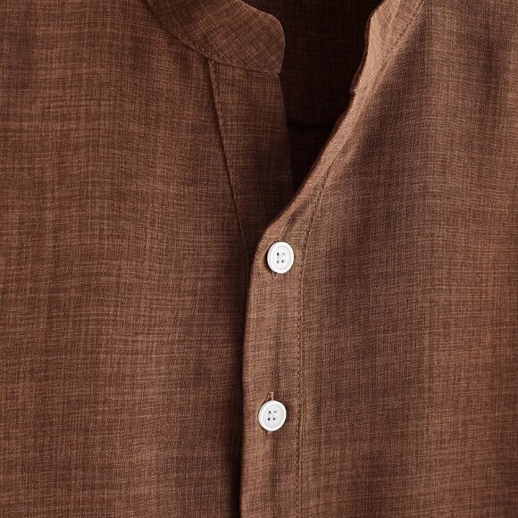 Coffee Brown Casual Mens Half Button Roll Up Sleeve Shirt - Picture 5 of 5